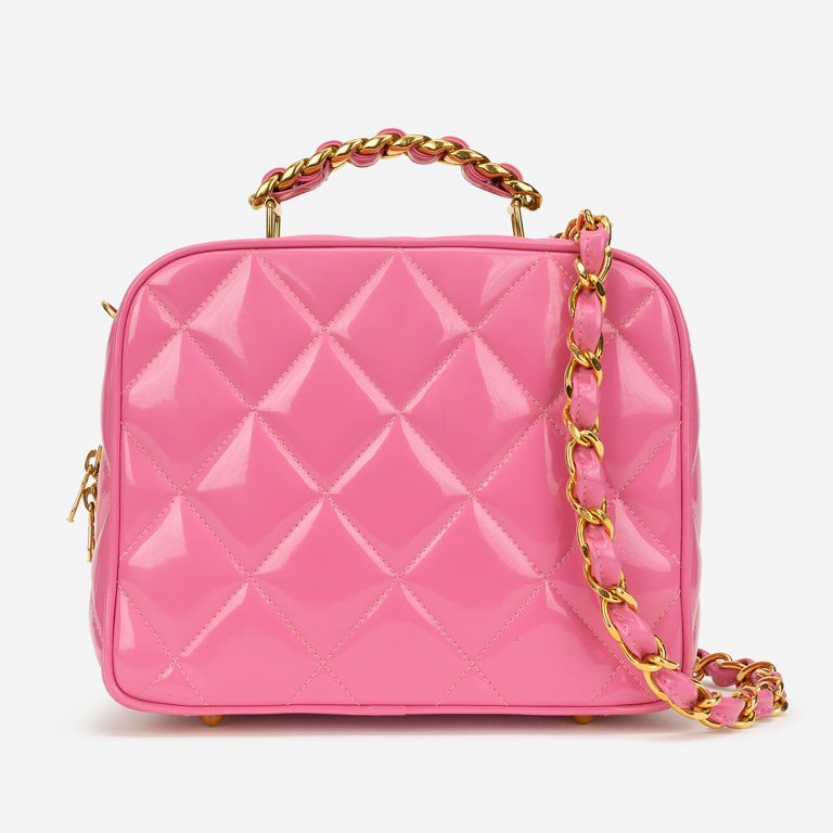 Chanel Vintage Vanity Case Patent Leather Pink Front