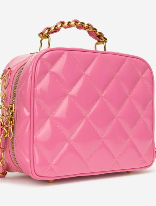 Chanel Vintage Vanity Case Patent Leather Pink Side