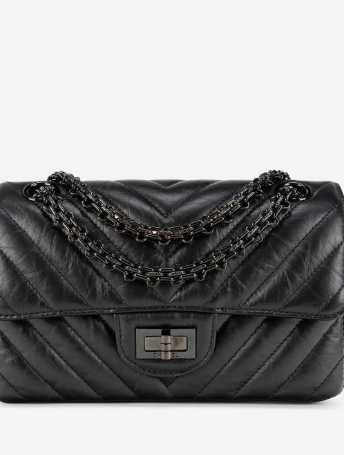 Chanel 2.55 Mini Rectangular So Black Chevron Lamb Front