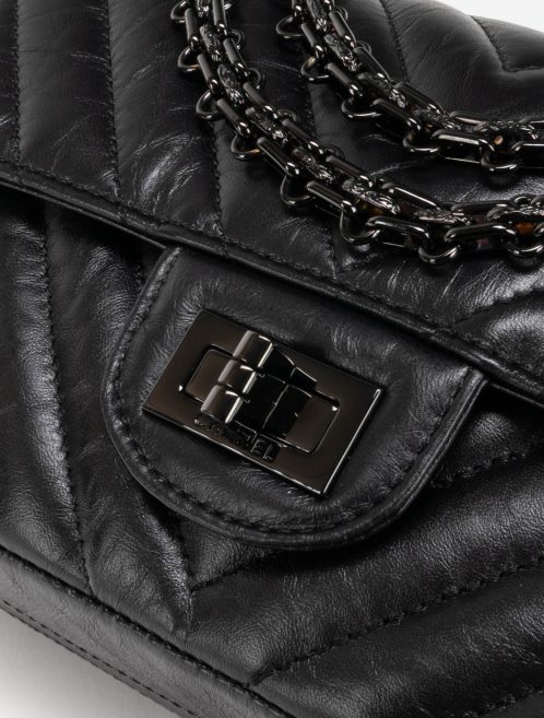 Chanel 2.55 Mini Rectangular So Black Chevron Lamb Hardware