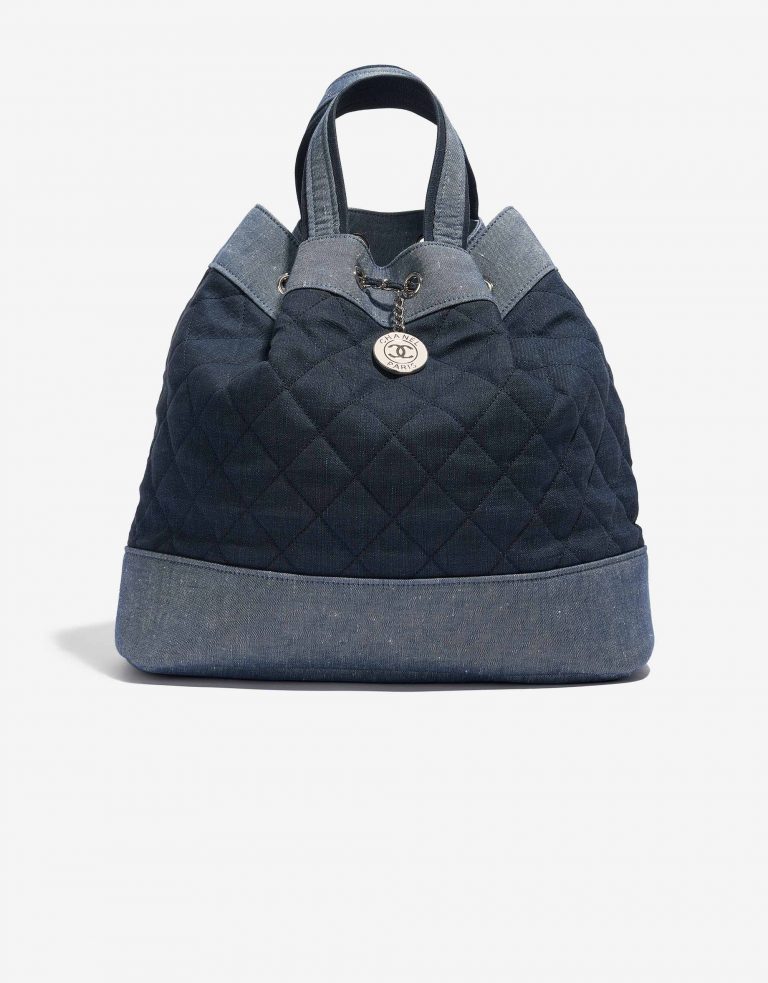 Chanel Drawstring Backpack Denim Blue Front