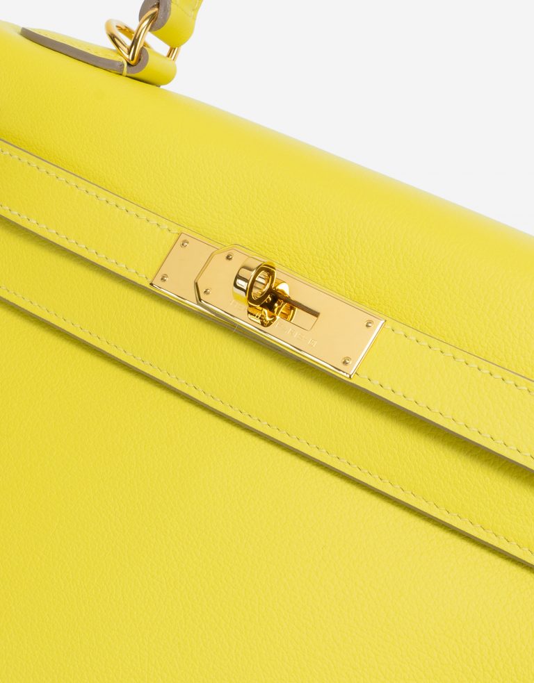 Hermès Kelly 28 Evercolor Lime GHW Hardware Clasp