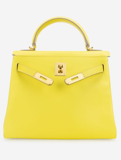 Hermès Kelly 28 Evercolor Lime GHW Front Open