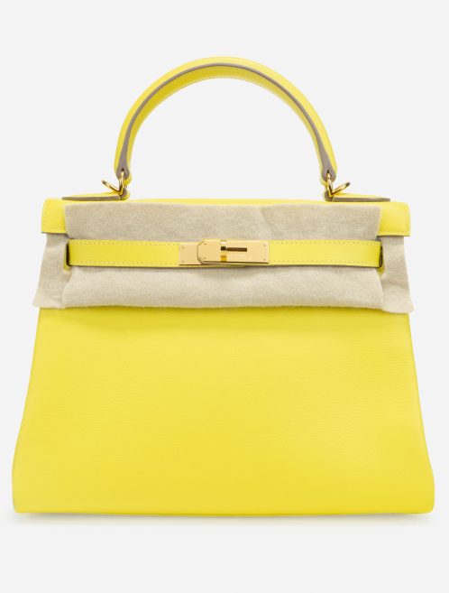 Hermès Kelly 28 Evercolor Lime GHW Front Felt