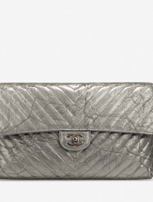 Chanel Timeless Clutch Lamb Chevron Silver