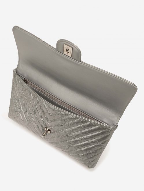 Chanel Timeless Clutch Lamb Chevron Silver