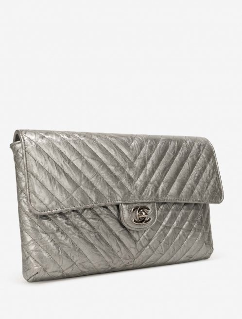 Chanel Timeless Clutch Lamb Chevron Silver