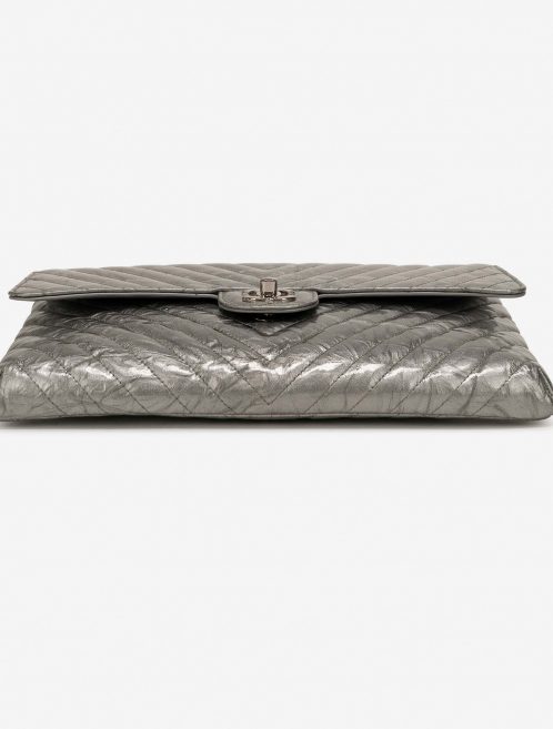 Chanel Timeless Clutch Lamb Chevron Silver