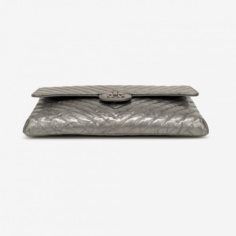 Chanel Timeless Clutch Lamb Chevron Silver