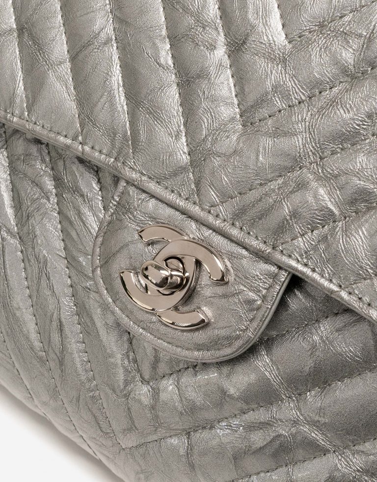 Chanel Timeless Clutch Lamb Chevron Silver