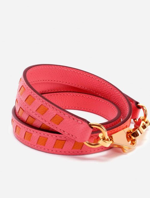 Hermès Shoulder Strap Tressage de Cuir Epsom Rose Azalee / Abricot