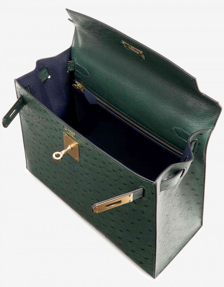 Hermès Kelly 28 HSS Ostrich Vert Titien/ Bleu Indigo