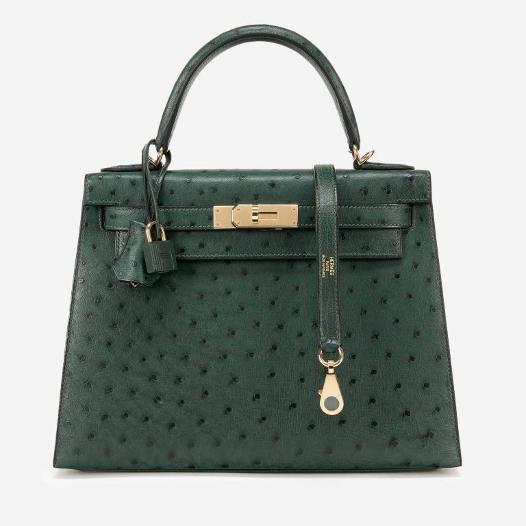 Hermès Kelly 28 HSS Ostrich Vert Titien/ Bleu Indigo