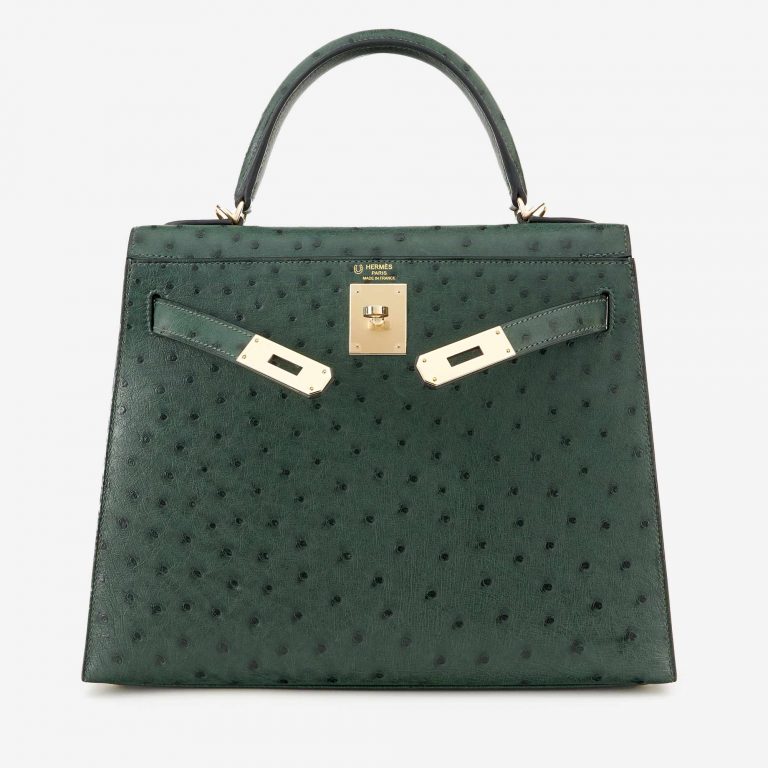 Hermès Kelly 28 HSS Ostrich Vert Titien/ Bleu Indigo