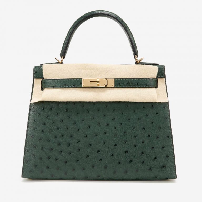 Hermès Kelly 28 HSS Ostrich Vert Titien/ Bleu Indigo