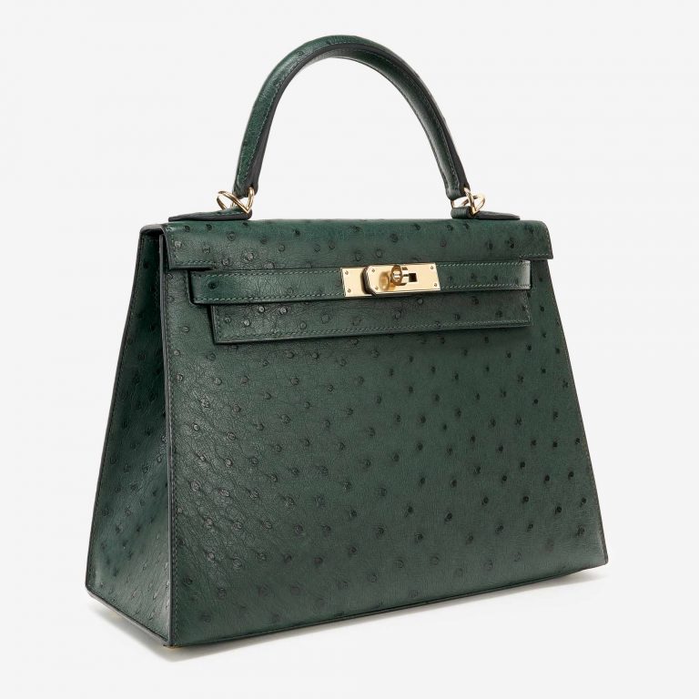 Hermès Kelly 28 HSS Ostrich Vert Titien/ Bleu Indigo
