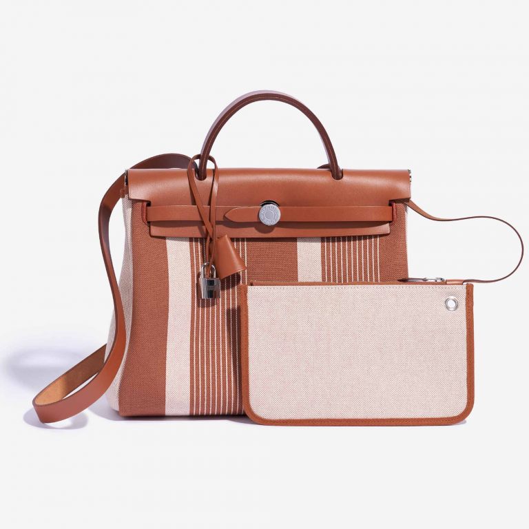Hermès Herbag 31 Vache Hunter / Toile H Vibration Fauve / Ecru-Beige