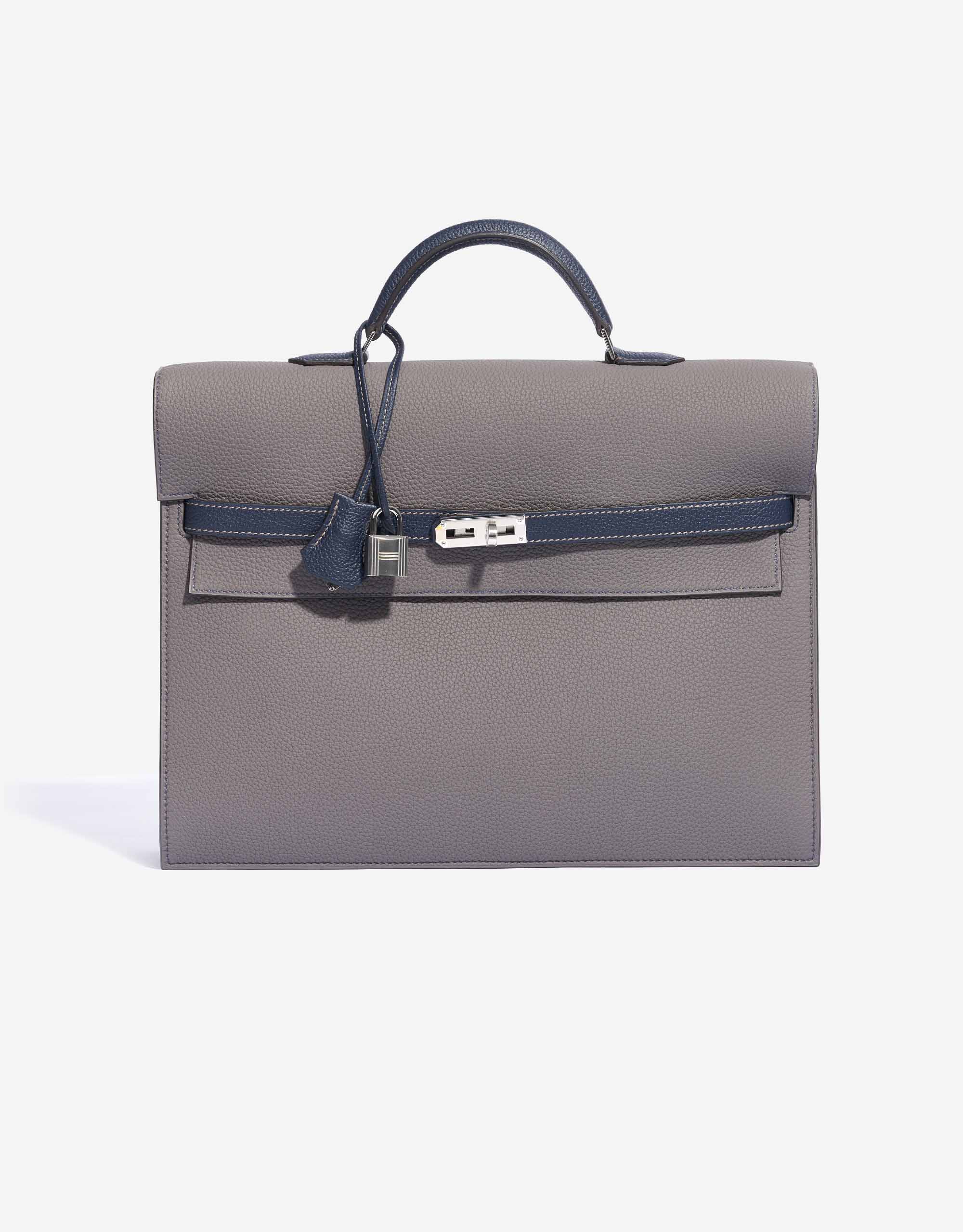 Hermès Kelly Depeche 34 HSS Clemence Gris Mouette / Blue Nuit | SACLÀB