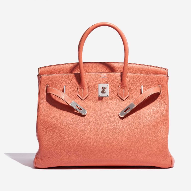 Pre-owned Hermès bag Birkin 35 Clemence Crevette Orange, Pink, Red, Rose Front Open | Sell your designer bag on Saclab.com
