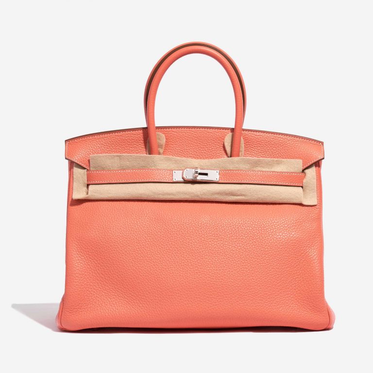 Pre-owned Hermès bag Birkin 35 Clemence Crevette Orange, Pink, Red, Rose Front Velt | Sell your designer bag on Saclab.com