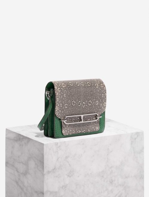 Pre-owned Hermès bag Roulis 18 Ombre Lizard / Matte Alligator Vert Cactus Side Front | Sell your designer bag on Saclab.com