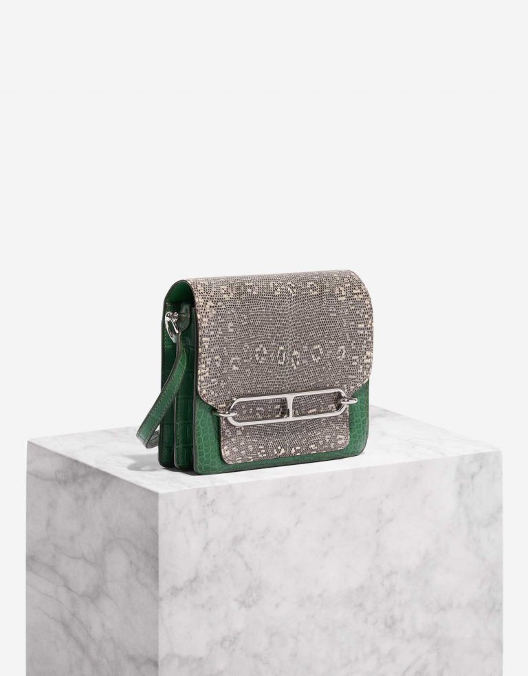 Pre-owned Hermès bag Roulis 18 Ombre Lizard / Matte Alligator Vert Cactus Side Front | Sell your designer bag on Saclab.com