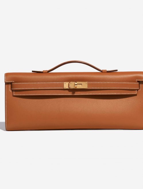 Pre-owned Hermès bag Kelly Cut Clutch Swift Gold Beige, Brown Front | Sell your designer bag on Saclab.com