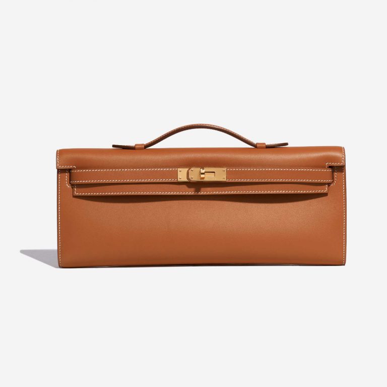 Pre-owned Hermès bag Kelly Cut Clutch Swift Gold Beige, Brown Front | Sell your designer bag on Saclab.com