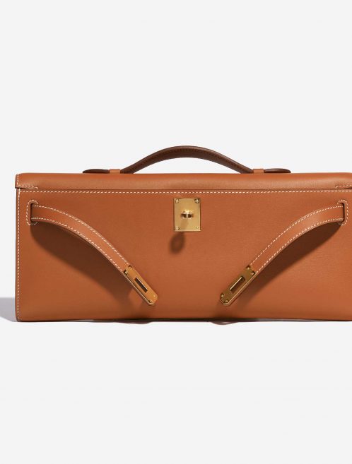 Pre-owned Hermès bag Kelly Cut Clutch Swift Gold Beige, Brown Front Open | Sell your designer bag on Saclab.com