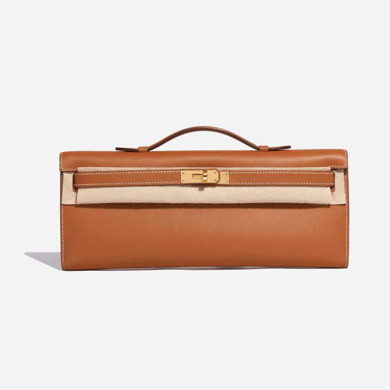 Pre-owned Hermès bag Kelly Cut Clutch Swift Gold Beige, Brown Front Velt | Sell your designer bag on Saclab.com