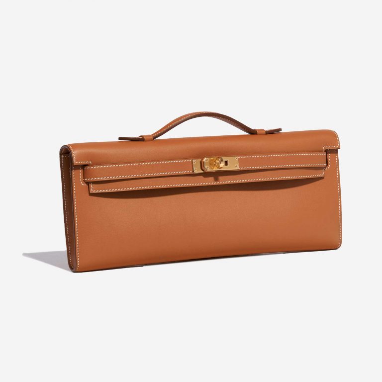 Pre-owned Hermès bag Kelly Cut Clutch Swift Gold Beige, Brown Side Front | Sell your designer bag on Saclab.com