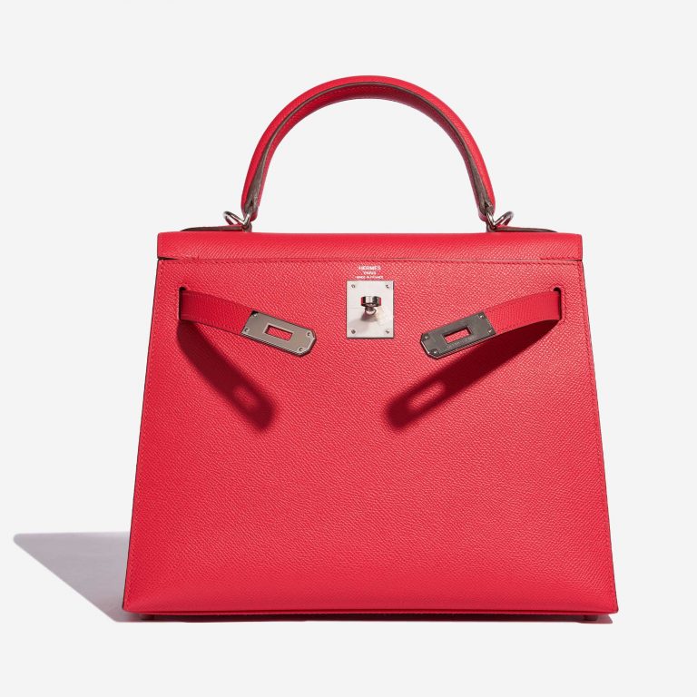 Pre-owned Hermès bag Kelly 28 Epsom Rose Extreme Pink, Rose Front Open | Sell your designer bag on Saclab.com