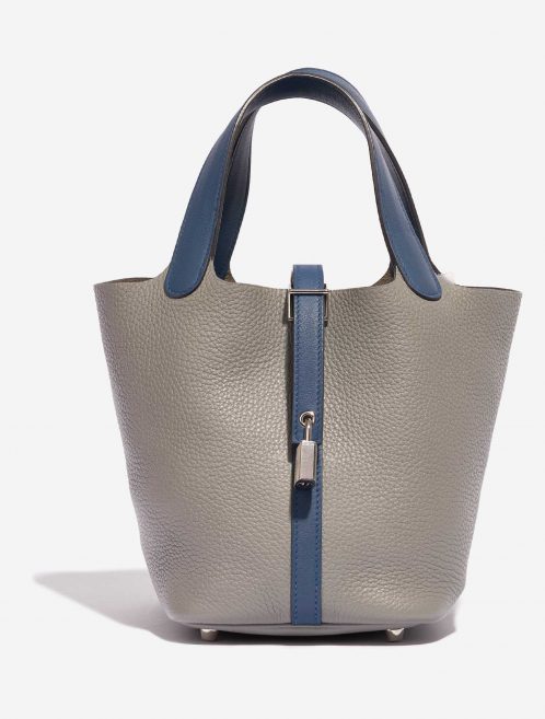 Pre-owned Hermès bag Picotin 18 Clemence / Swift Gris Mouette / Blue Agate Blue Front | Sell your designer bag on Saclab.com