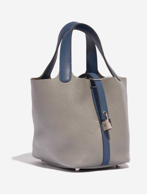 Pre-owned Hermès bag Picotin 18 Clemence / Swift Gris Mouette / Blue Agate Blue Side Front | Sell your designer bag on Saclab.com