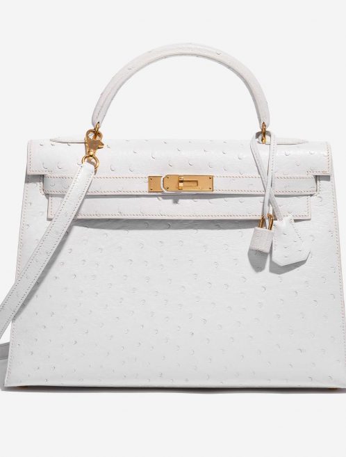Pre-owned Hermès bag Kelly 32 Ostrich Blanc White Front | Sell your designer bag on Saclab.com