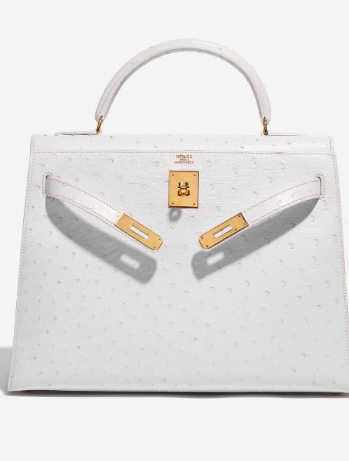 Pre-owned Hermès bag Kelly 32 Ostrich Blanc White Front Open | Sell your designer bag on Saclab.com