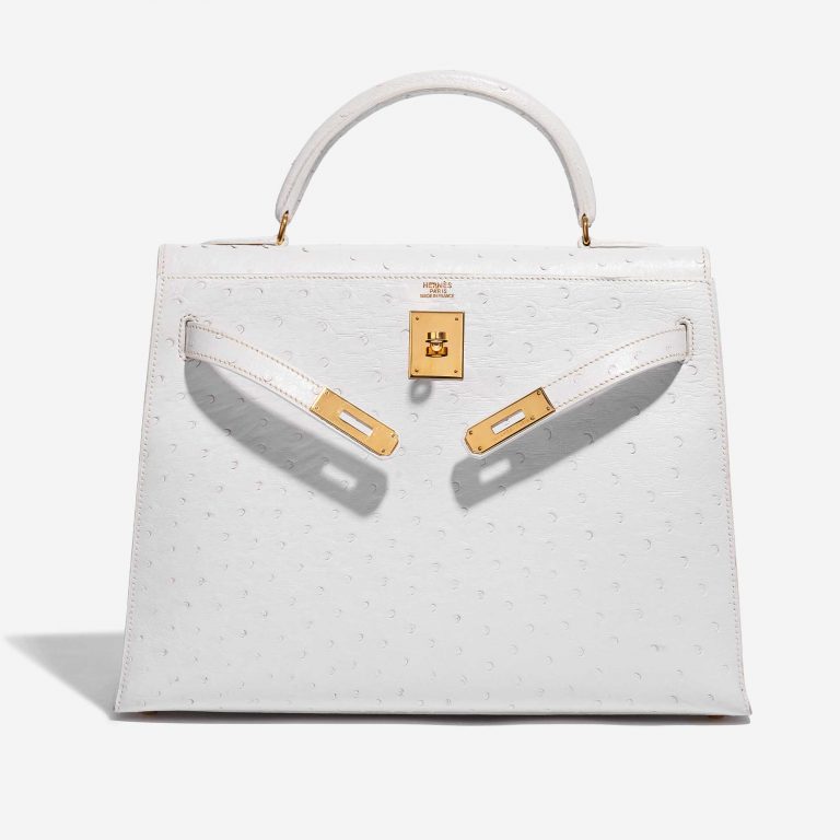 Pre-owned Hermès bag Kelly 32 Ostrich Blanc White Front Open | Sell your designer bag on Saclab.com