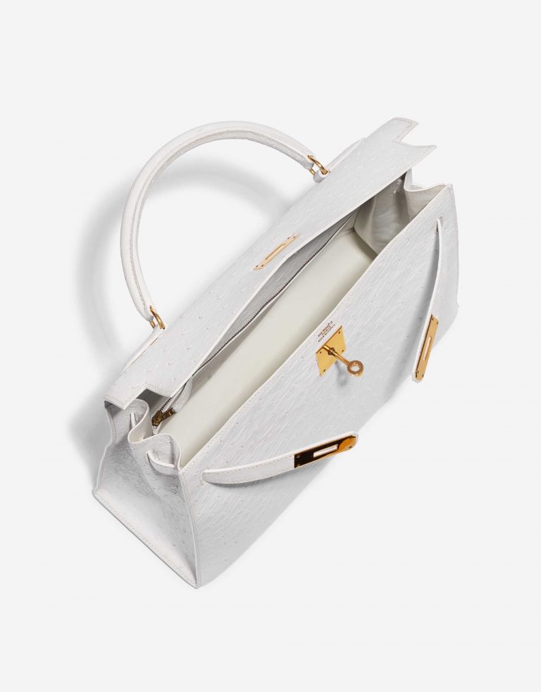 Pre-owned Hermès bag Kelly 32 Ostrich Blanc White Inside | Sell your designer bag on Saclab.com
