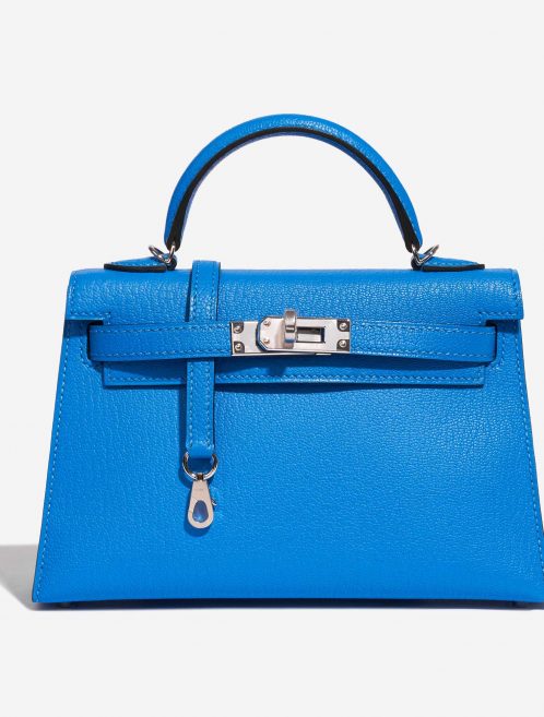 Pre-owned Hermès bag Kelly Mini Chèvre Mysore Blue Hydra Blue Front | Sell your designer bag on Saclab.com