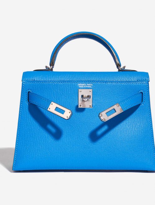 Pre-owned Hermès bag Kelly Mini Chèvre Mysore Blue Hydra Blue Front Open | Sell your designer bag on Saclab.com