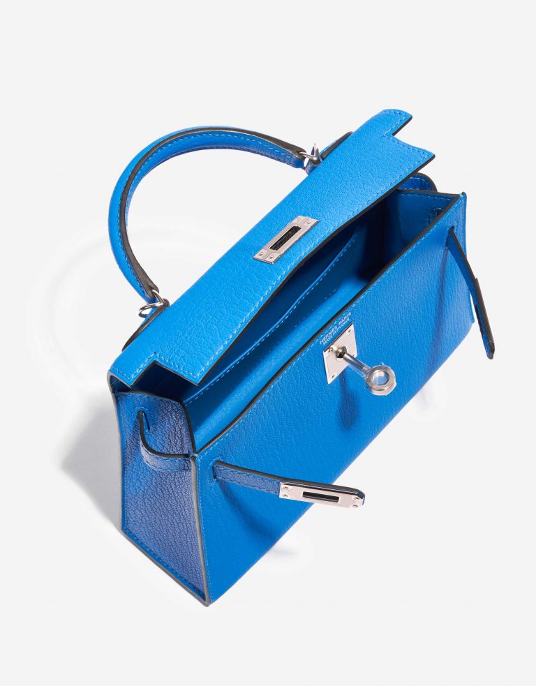 Pre-owned Hermès bag Kelly Mini Chèvre Mysore Blue Hydra Blue Inside | Sell your designer bag on Saclab.com