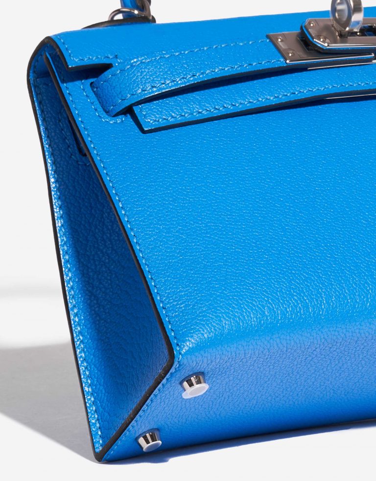 Pre-owned Hermès bag Kelly Mini Chèvre Mysore Blue Hydra Blue Detail | Sell your designer bag on Saclab.com