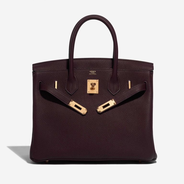 Pre-owned Hermès bag Birkin 30 Clemence Taurillon Rouge Sellier Brown, Red Front Open | Sell your designer bag on Saclab.com