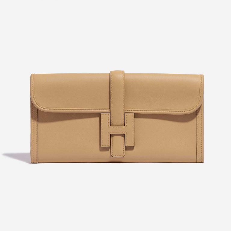 Pre-owned Hermès bag Jige Clutch Swift Tabac Brown Front | Sell your designer bag on Saclab.com