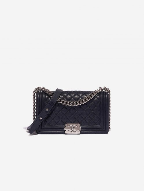 Pre-owned Chanel bag Boy Old Medium Lamb Blue Blue Front | Sell your designer bag on Saclab.com