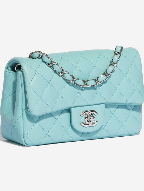 Pre-owned Chanel bag Timeless Mini Rectangular Lamb Tiffany Blue Blue Side Front | Sell your designer bag on Saclab.com