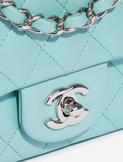 Pre-owned Chanel bag Timeless Mini Rectangular Lamb Tiffany Blue Blue Closing System | Sell your designer bag on Saclab.com