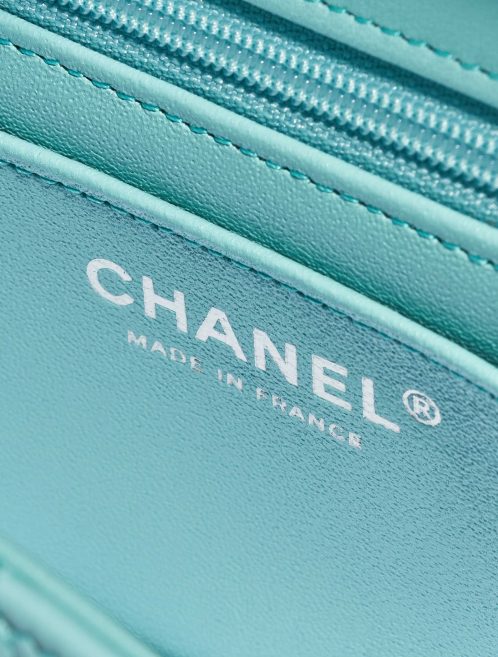 Pre-owned Chanel bag Timeless Mini Rectangular Lamb Tiffany Blue Blue Logo | Sell your designer bag on Saclab.com