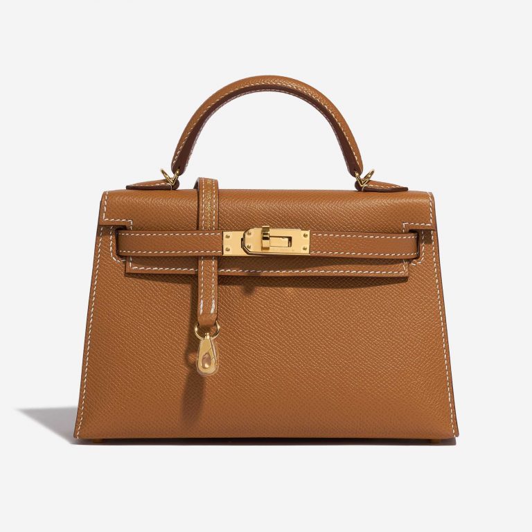 Pre-owned Hermès bag Kelly Mini Epsom Gold Brown Front | Sell your designer bag on Saclab.com