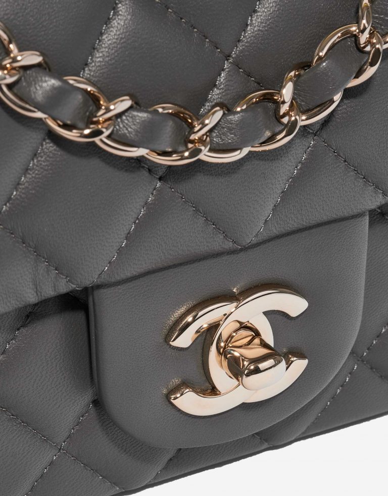 Pre-owned Chanel bag Timeless Mini Rectangular Lamb Grey Grey Logo | Sell your designer bag on Saclab.com